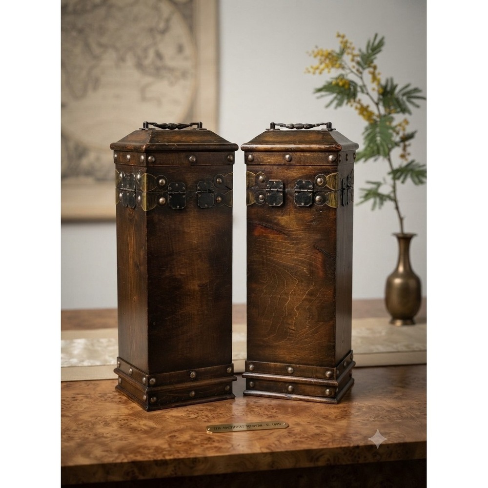 Very Detailed Wooden Box 4.5" by 4" by 14.5" high.  Set Of 2.